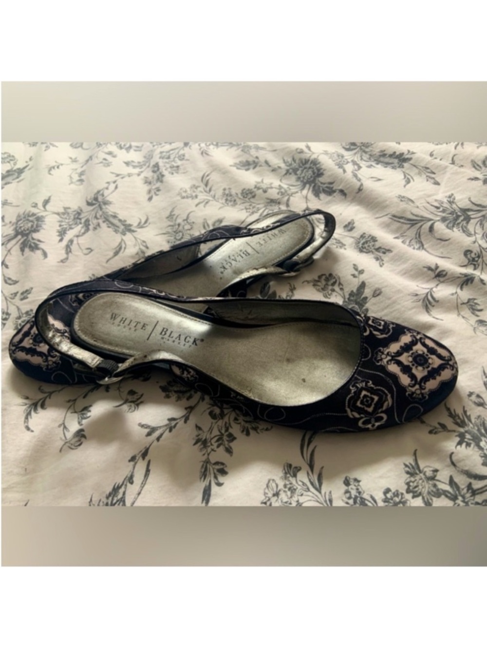 White House Black Market Black Patterned Slingback Ballet Flats